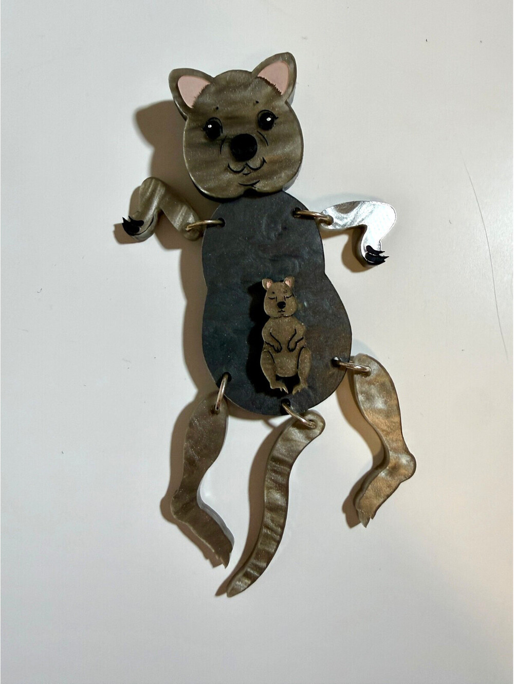 Quokka Brooch - Storybook Rabbit Baby Joey Mom Australian Acrylic Marsupial Pin
